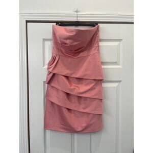 Beautiful JS Collections Pink Satin Strapless Tiered Cocktail/Prom Dress Size 4